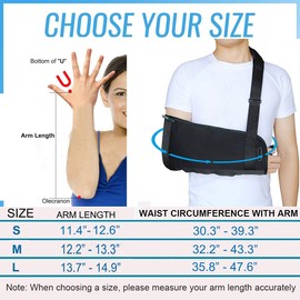 HKJD Arm Sling Shoulder with Back Belt, Men & Women Shoulder Immobilizer Stabilizer for Elbow, Lightweight Arm Support Brace Strap for Broken Fractured(Black,Large)