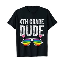 4th Grade Dude Back To School Sunglasses Rainbow Kids Boys T-Shirt