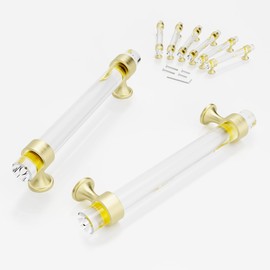 Cabinets Handles Crystal Kitchen Cabinet Knobs 6 Pack 5" Dresser Brushed Gold Brass Pulls, Glass Closet Drawer Drawers Cupboard Hardware, Satin Copper Bathroom Bedroom Pull 128mm