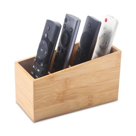 Bamboo Wood Pens Pencils Holder Cup for Desk Remote Control Holder, Caddy,Organizer,Desktop Storage with 4 Compartments,Multiuse for Store TV Remotes,Game Console,Phones,Office Supplies (4 Grid)