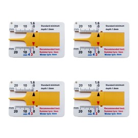 Pack of 4 Plastic Tyre Tread Depth Gauge, Tyre Tread Depth Gauge 0-20 mm, Tread Depth Gauge for Tyres, Suitable for Cars, Motorcycles, Vans