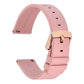 Wocci Thin Flat Watch Straps for Men and Women, Top Grain Leather, Quick Change Replacement Straps, 18 mm / 20 mm / 22 mm, Light Pink (Rose Gold Buckle), 18mm