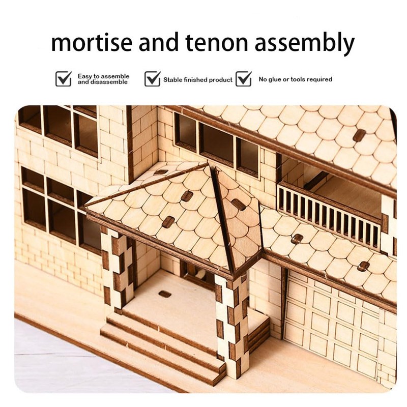 3D Wooden Puzzles for Adults,DIY Color Modern Villa Wooden Model