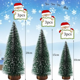 Mini Christmas Tree Set of 9 - Green Christmas Trees with Snow Effect, Christmas Tree with Wooden Base, Artificial Christmas Tree in 10/15/20 cm, DIY Christmas Decoration for the Dining Table
