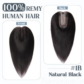 Benehair Human Hair Toppers for Women 100% Remy Human Hair 150% Density No Bangs Hair Topper 7 * 13 CM Silk Base Clip in Hair Pieces for Women 6 Inch #1B Natural Black