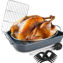 Nonstick Turkey Roaster with 2 Stainless Steel Racks for Baking Turkey, Chicken, Veggies
