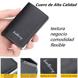 FUNTOCA Cartera Desplegable Hombre Automático Pop-Up, Tarjetero de Cuero, Tarjetero Desplegable con Protección RFID, Cartera de Tarjeta de Crédito de PU, Carteras de Hombre, Delgado, Ligero (Azul)