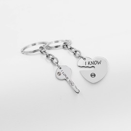 Stainless Sweet Key to Heart Couples Keychain Set, I Love You - I Know Most Matching Keyring for Boyfriend and Girlfriend