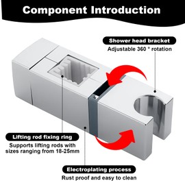 Adjustable Shower Bracket, 360° Rotation Shower Head Holder No Drilling Shower Rail Head Holder ABS Chrome Hand Sprayer Head Slider Holder for Rectangular Slider Rail (18x30, 22x22, 25x25, 30x15mm)