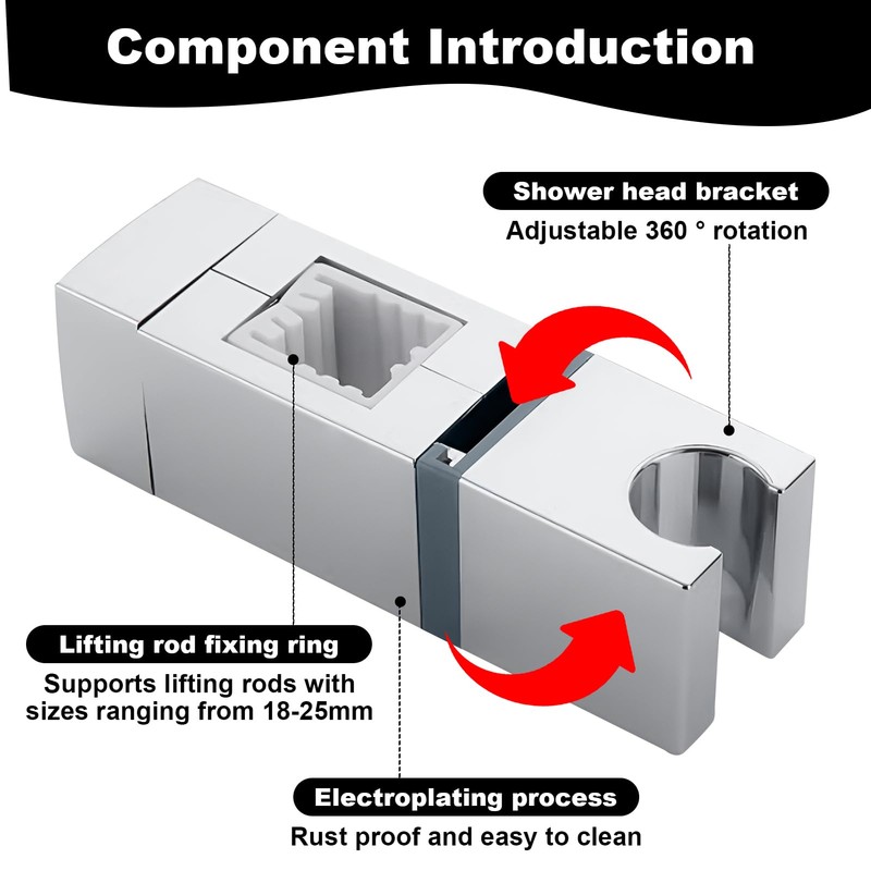 Adjustable Shower Bracket, 360° Rotation Shower Head Holder No Drilling