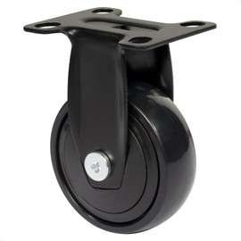 WAGNER Design - 3C - Fixed Castor / Apparatus / Transport Castor / Furniture Castor - Black, Soft Running Surface, Diameter 75 mm, Height 100 mm, Mounting Plate 60 x 70 mm, Load Capacity 75 kg -