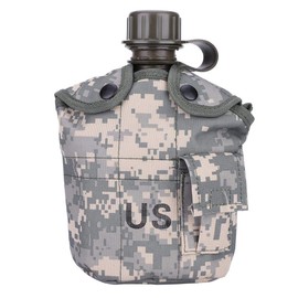 Botella de Agua Cantimploras , Botella de Agua Camuflaje Portátil Cantina Verde de Ejército con Fiambrera de Aluminio para Acampar Senderismo Viaje Camping Cantina