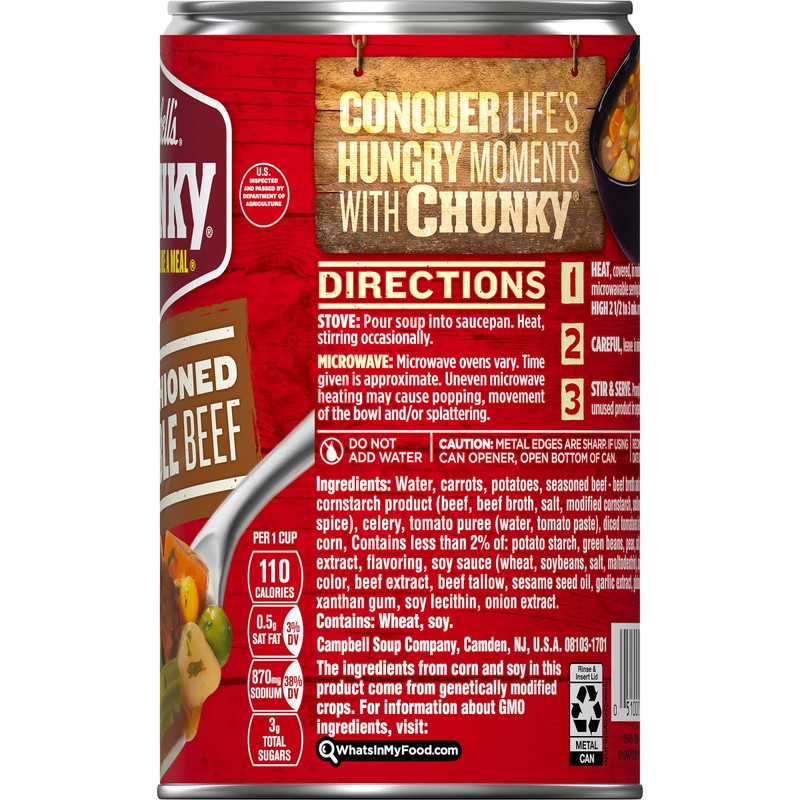 Campbell’s Chunky Soup, Old Fashioned Vegetable Beef Soup, 18.8 Ounce