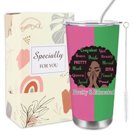 VeloKomo Sorority Gifts for Women - Pink and Green Tumbler Black Girl Water Cup with Brush and Straw 20 Oz Car Coffee Cups Sisterhood Graduation Birthday Gift for Girls Sister Daughter Bestie Friends