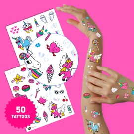 Omy Unicorn Temporary Tattoos for Kids – 50 Magical, Colorful Designs with Rainbows, Stars, and Unicorns | Easy to Apply, Safe & Long-Lasting | Age 3 and Up