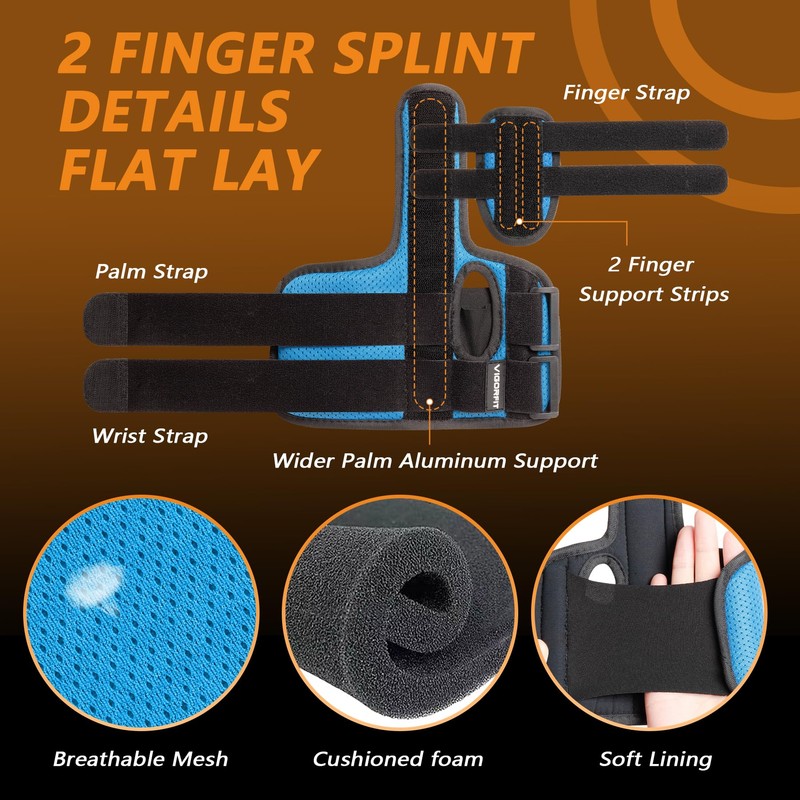 VIGORFIT 2 Finger Splint for Trigger Finger, Broken Fingers, Knuckle