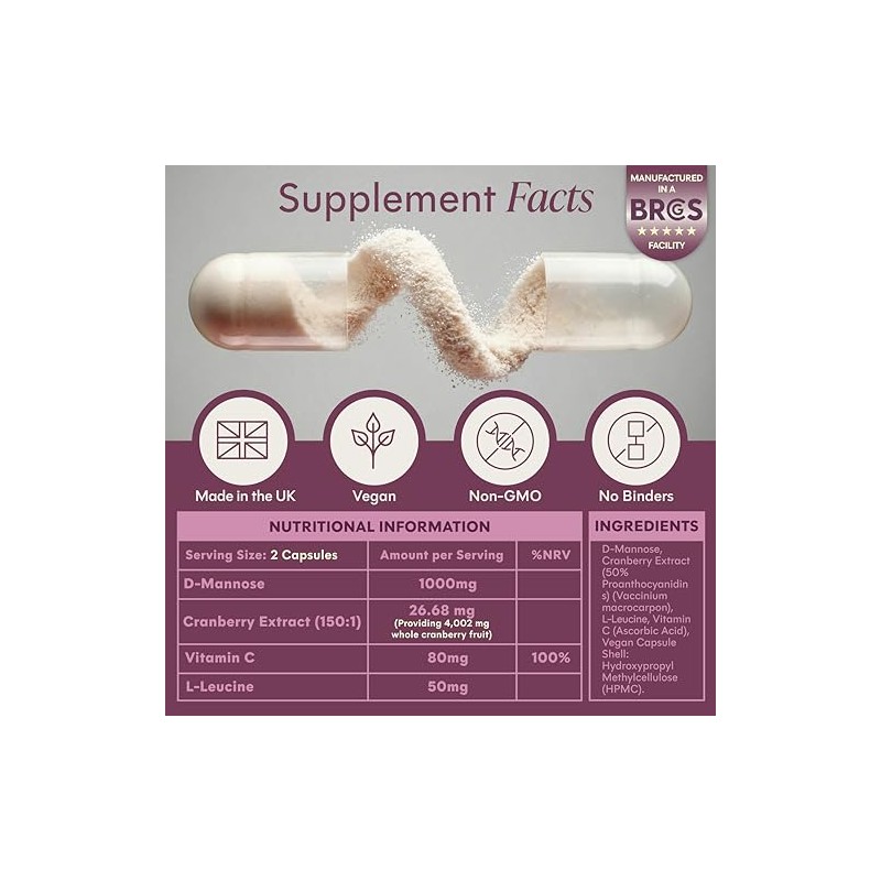 D Mannose and Cranberry Capsules 1000mg | UTI & Cystitis