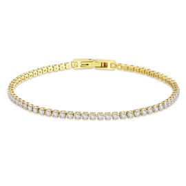 KRKC Women's Bracelet, 14K Gold Plated 2/3/4/5 mm Stainless Steel Tennis Bracelet, 5A Zirconia, Nickel-Free Rustproof Bracelet, Jewellery Gift for Women, Birthday, Mother's Day, Length 16.5-19 cm, 19