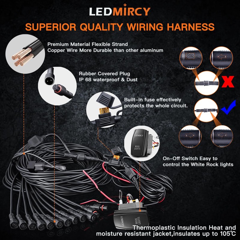 LEDMIRCY R2 Pure White Rock Lights Kit with Roker Switch