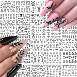 30 Sheets Black Nail Art Stickers 3D Self-Adhesive Black Rose Lace Hollow Nail Decals Retro Nail Stickers Adhesive Nail Supplies Nail Art Design for DIY Acrylic Nails Decoration for Women
