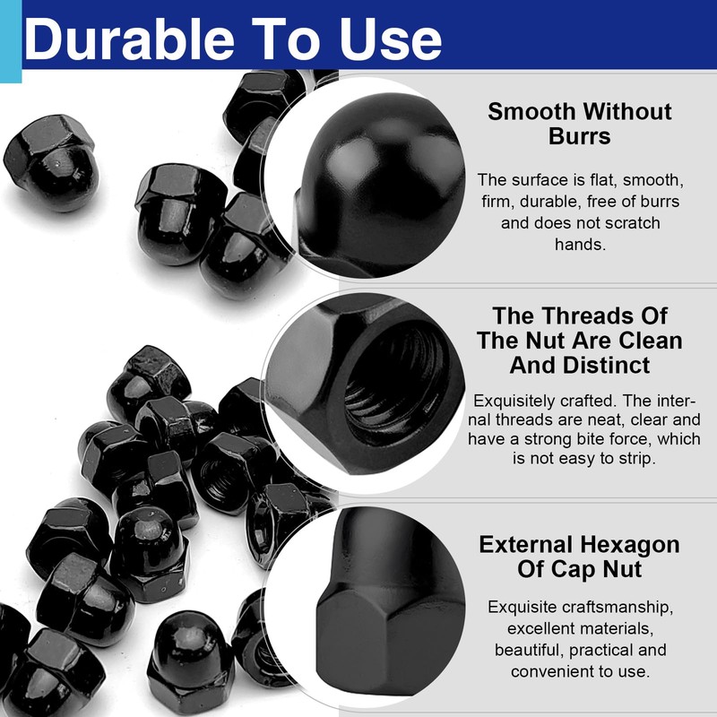 50Pcs #8-32 Acorn Cap Nuts, Zinc Plating-Black Hex Head Acorn