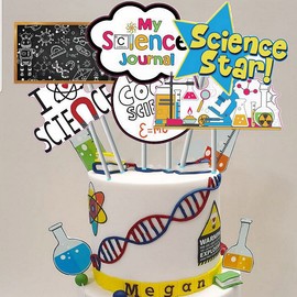 YiiiGoood 24pcs(6 styles) Science Theme Table Centerpiece Sticks Decorations Science Star Table Toppers for Mad Science Baby Shower Kids Astronomy Biology Chemistry Physics Birthday Party Supplies