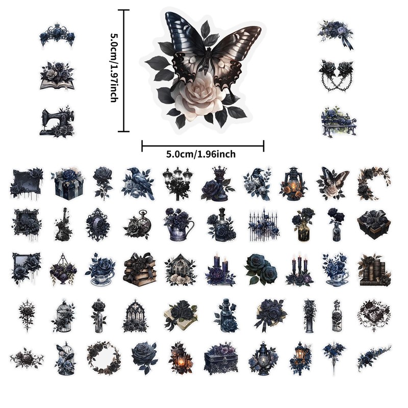 Dark Rose Stickers - 56 Pcs Clear PET