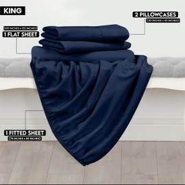 Utopia Bedding King Sheet Set - Brushed Microfiber - Soft Bed Sheets for King Size Bed - Luxury Bedding Sheets with Fitted Sheet, Flat Sheet & 2 Pillow Cases - Deep Pocket (Navy)