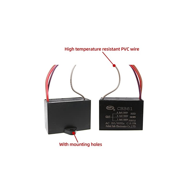 CBB61 4.5uf+5uf+7uf 4-Wire 350V AC Ceiling Fan Capacitor - 50/60
