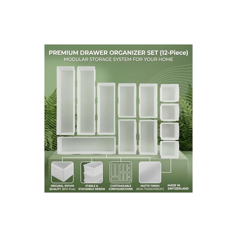 12-Piece Drawer Organiser Set - Modular Organiser System for Kitchen,
