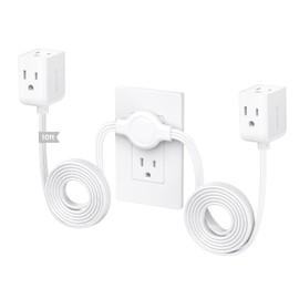 TROND Split Extension Cord Power Strip, Twin 10ft on Each Side, Low-Profile Flat Plug, Dual 3 Outlet Extender Cubes, 3 Prong Ground, 16 Gauge, Ideal for Behind TV Stand Sofa Headboard, Indoor, White