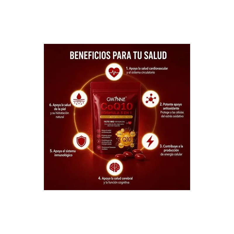 Gwynne Coq10 Cápsulas con PQQ CoQ10 400mg Omega-3 Supplement, 120