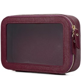 Bolsa de maquillaje transparente pequeña bolsa de cosméticos y artículos de cambiador impermeable bolsa de viaje para mujer, bolsa de maquillaje para coche con cierre, Borgoña, Small-1, Bolsa