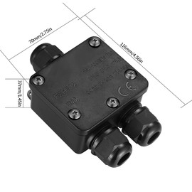 Junction Box Waterproof IP68, Outdoor Junction Box, 3-Way Junction Box, PA9 Cable Connector for Garden, Underground Cable, Diameter 4 mm - 15 mm, Black