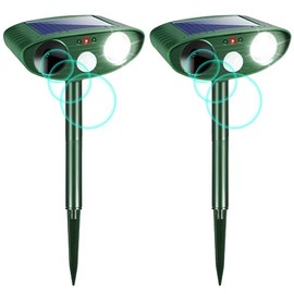 Solar Ultrasonic Repellent Outdoor Deer Repellent Devices Cat Squirrel Skunk Repellent for Yard with Motion Detection Animal Deterrent Light for Racoon Rabbit Dog Rodent,2 Pack