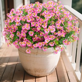 U'Artlines 16 Bundles Artificial Pansy Flowers Outdoor Fake Plants for All Seasons, UV Resistant Faux Flowers Silk Pansies with Eucalyptus Leaves for Planters Porch Yard Patio Balcony Home Decor