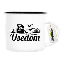 Huuraa Emaille Tasse Usedom Strandmotiv Geschenk 300ml Vintage Usedom Geschenkidee