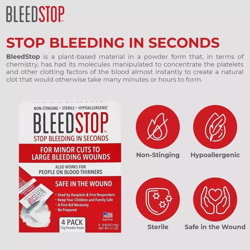 BleedStop First Aid Powder for Blood Clotting - 5 PK