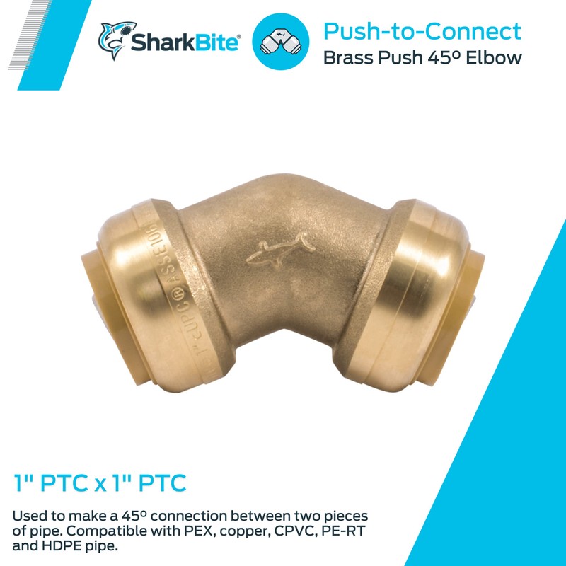 SharkBite 1 Inch 45 Degree Elbow, Push to Connect Brass