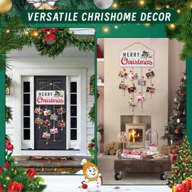 Christmas Card Holder Wooden Merry Christmas Wall Hanging Picture Holders with 30 Snowflake Wooden Clips Picture Holder for Holiday Décor - Rustic Home Office Wall Decor (White)