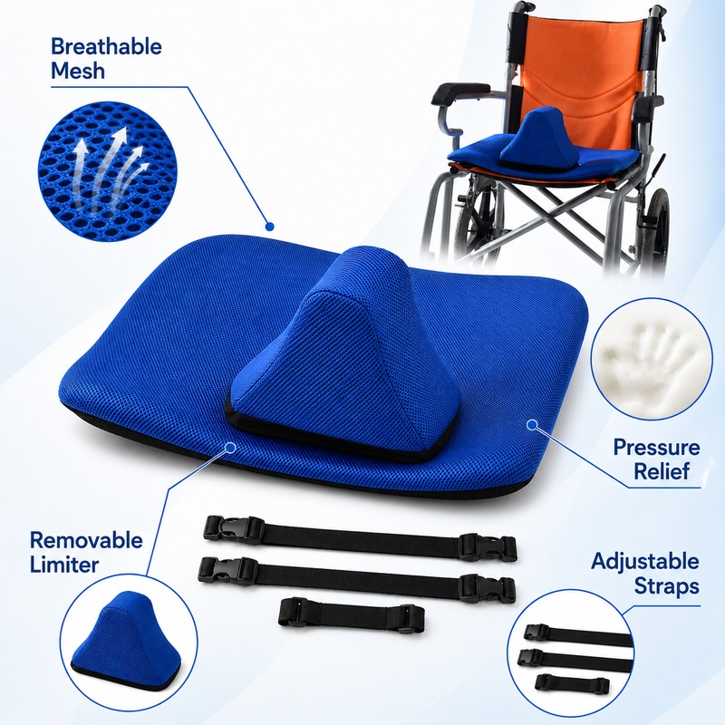 Wheelchair Seat Cushion with Adjustable Positioning Limiter – Removable Washable