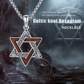 Hagkew Star of David Necklace for Women 925 Sterling Silver Magen David Pendant with Wooden Jewish Star Necklace Jewelry Gifts for Men Women
