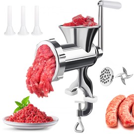 Meat Grinders Manual Mincer - Meat Grinders For Home Use Manual Sausage Maker & Burger Patty Stuffer Sausage Stuffer Funnel Table Mount Pork Mincer (Silver)