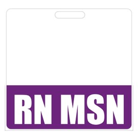 RN MSN Badge Buddy (Purple) - Horizontal Heavy Duty Badge Tags for Nurses with a Master's Degree - Double Sided Badge Identification Card