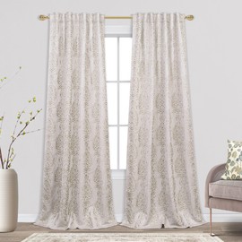 Mrs.Naturall Neutral Tan/Taupe Curtains 84 Inches Long for Living Room,Only 50% Blackout Fancy Boho Damask Geometric Curtains for Bedroom,Light Brown and Grey