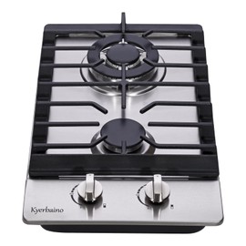 Kyerbaino Gas Cooktop 12 Inch, Built-in 2 Burners Stainless Steel Gas Stovetop Propane/Natural Gas Convertible Gas Hob