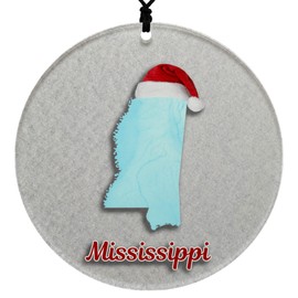Mississippi Christmas Ornament - Winter Theme Featuring Snow, State Terrain Map and Santa Cap - 2024 Acrylic Tree Decoration - Holiday Gift and Home Decor