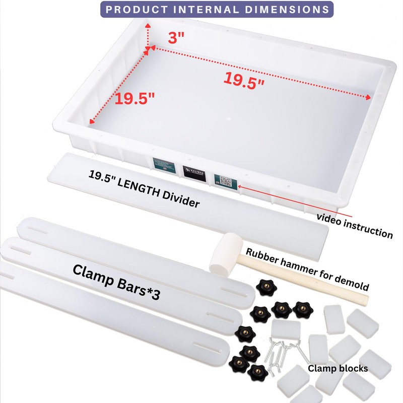 Kalinta Epoxy Mold with Divider Adjustable- 19.5x19.5x3in No-Seal Resin Mold
