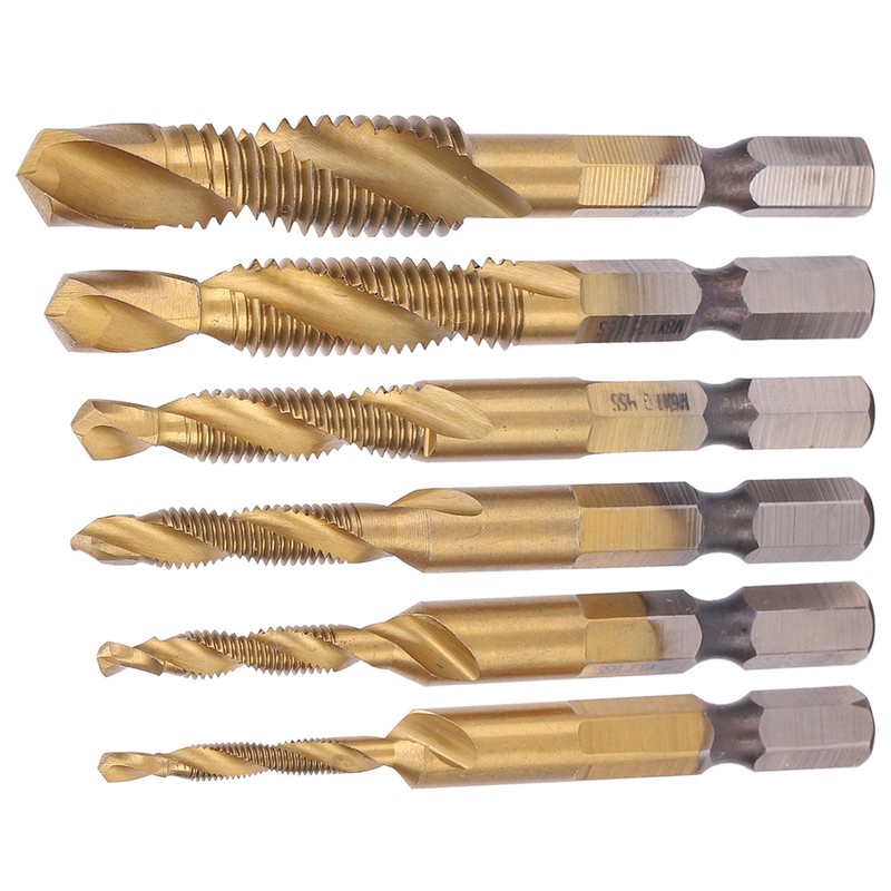 6pcs Screw Tap Drill Bits Kit 6542 High Speed Steel