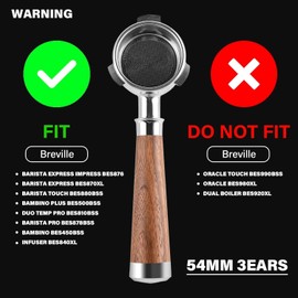 CrossCreek Espresso Portafilter | 54mm Bottomless portafilter with 3 Ear | Suitable for 54mm Breville/Sage Barista Espresso Machine | with Walnut Handle and Stainless Steel Single Wall Basket